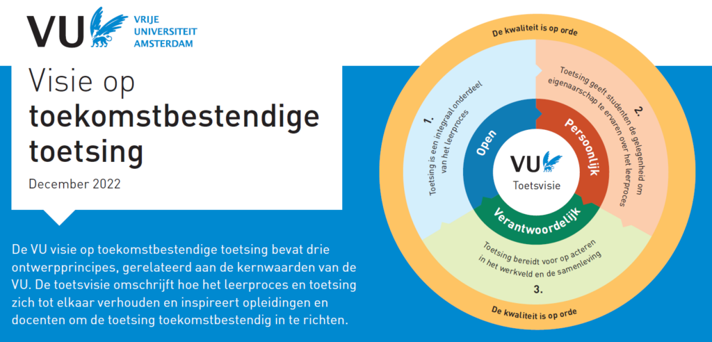 Visie op toekomstbestendige toetsing, december 2022: drie ontwerpprincipes rond de kernwaarden Open, Persoonlijk en Verantwoordelijk.